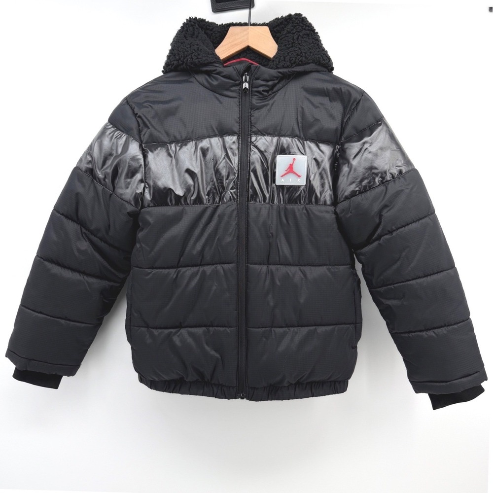 Jordan Puffer Jacket Boys 10-12 Yrs Black Padded Hooded Sherpa Lined Winter Coat